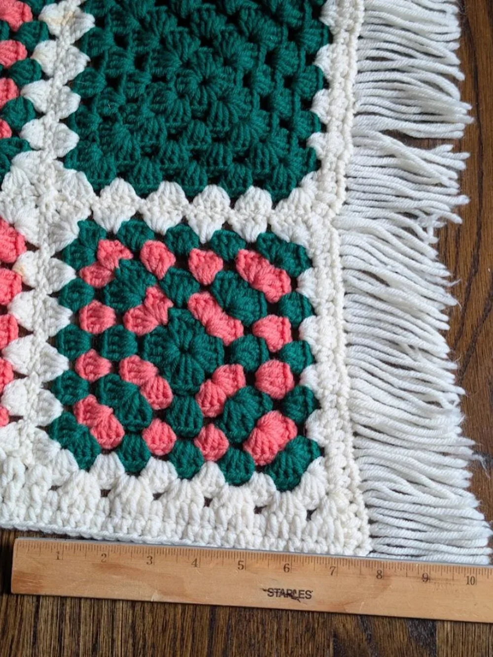 Handmade Crochet Granny Square Afghan Blanket Throw with Fringe 56